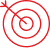 Cible stylisée rouge avec des cercles concentriques et une flèche, sur fond noir. Représente l'objectif ou la précision.