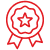 Icône pixel art rouge d'une médaille ou badge d'excellence avec une étoile centrale et des rubans, symbolisant la qualité.