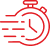 Chronomètre rouge pixelisé avec traînées de vitesse à gauche, symbolisant la rapidité, l'urgence et la performance.